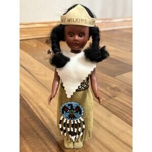 Vintage Carlson Native American Sleepy Eyes 7.5” Doll - Fort Wilkins Beads Rare